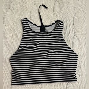 Beach Betty Slimming Control High Neck Striped Cropped Bikini Swim Top Sz Med